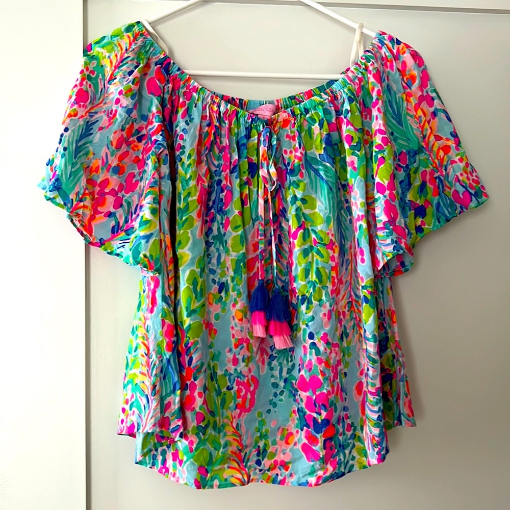 Lilly Pulitzer Bright Multi-Color Off-Shoulder Floral Shirt